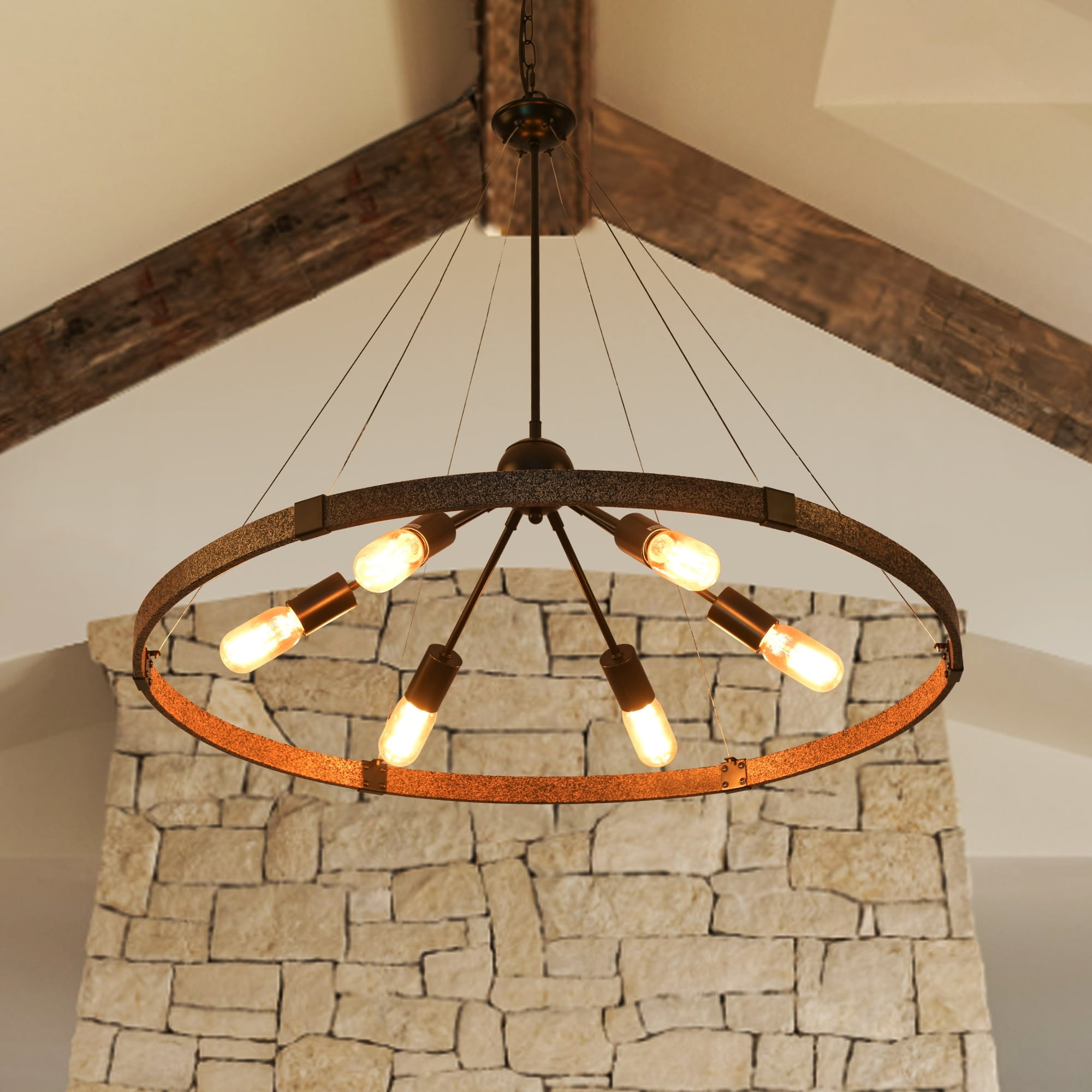 Black Iron 31.49'' Farmhouse Wagon Wheel Chandelier