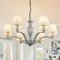 thumbnail image 1 of Magic Home 6-Light Modern Chandelier with White Fabric Shades,Silver, 1 of 9