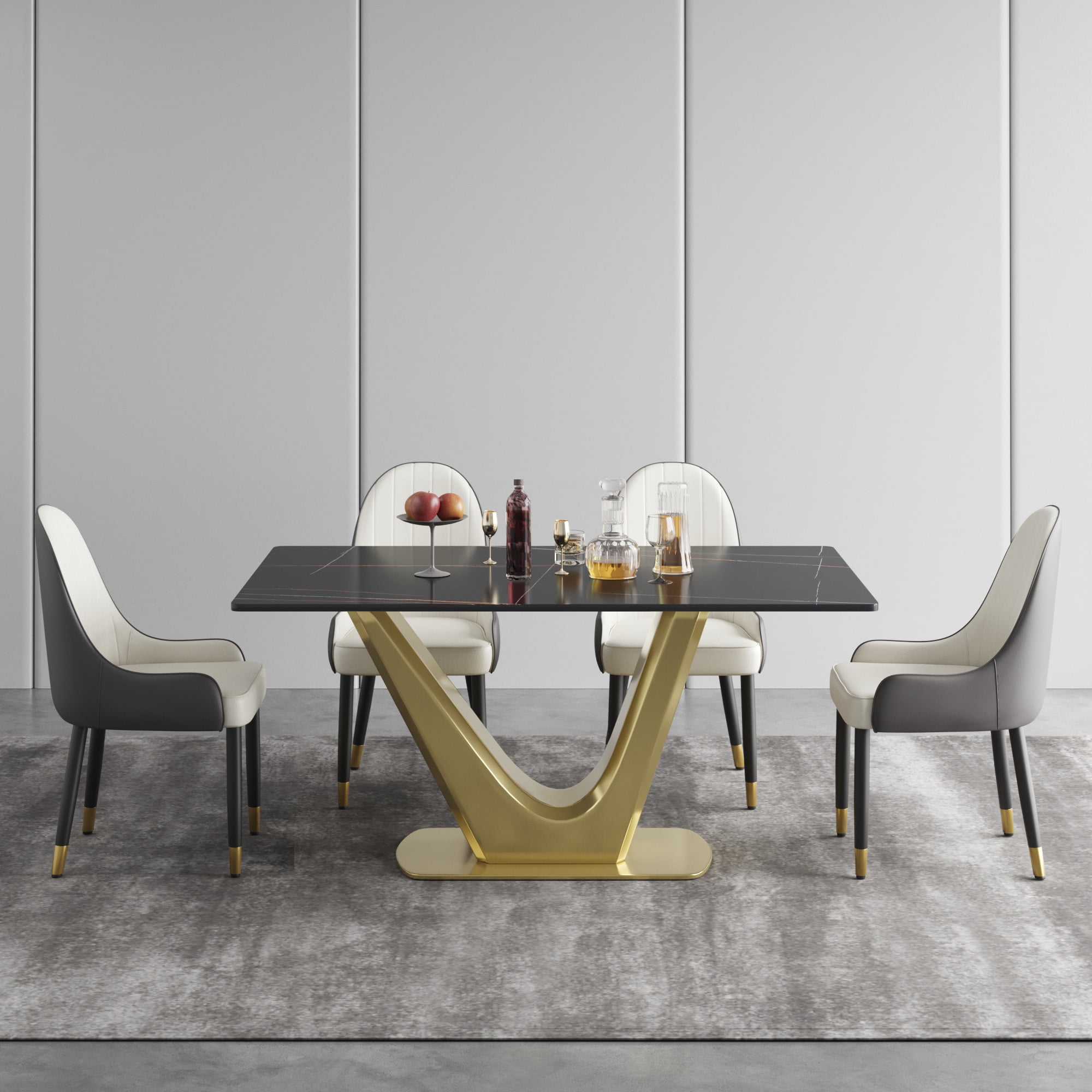Magic Home 63" Light Luxury Sintered Stone Dining Table for 6 Person ...