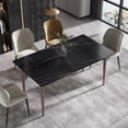thumbnail image 1 of Magic Home 63" Light Luxury Sintered Stone Dining Table with Carbon Steel Legs,Dining Table for 6 Person with Slate Rectangular Tabletop for Dining Room, Black Tabletop with Moran Purple Legs, 1 of 6