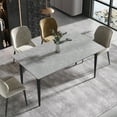 thumbnail image 1 of Magic Home 63" Light Luxury Sintered Stone Dining Table with Carbon Steel Legs,Dining Table for 6 Person with Slate Rectangular Tabletop for Dining Room, Gray Tabletop with Black Legs, 1 of 6