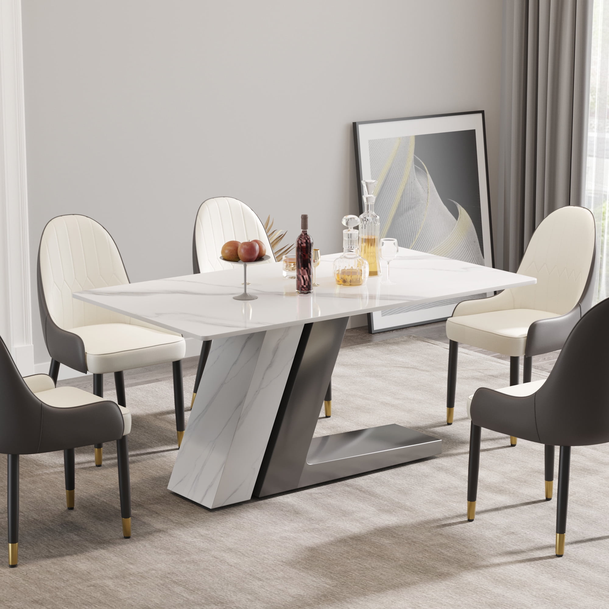 "Magic Home 63"" Sintered Stone Dining Table, Solid & Long for 6 Person ...