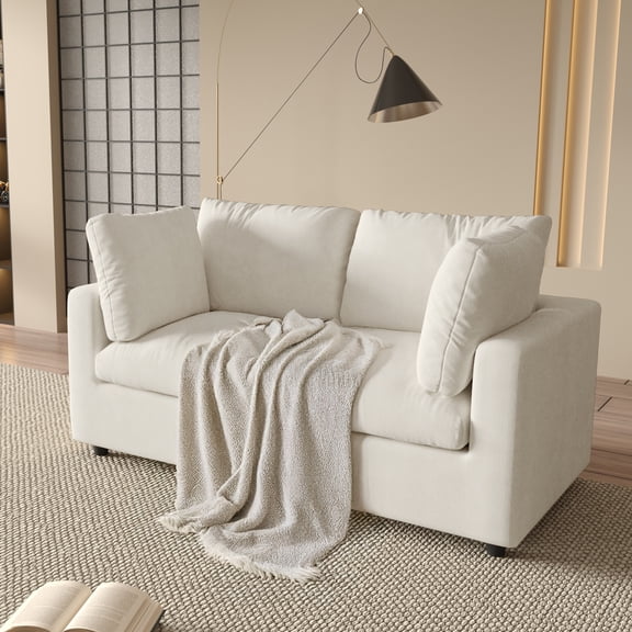 Magic Home 67" Modular Sectional Sofa, Modern Chenille U Shaped Cloud Couches Beige Couch for Living Room, Apartment, Office, 2-Seat, Beige