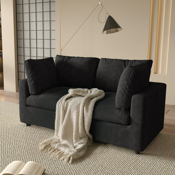 Magic Home 67" Loveseat Sofa,Modern Chenille Sectional Sofa Cloud Couch for Living Room,Apartment,Office,Black