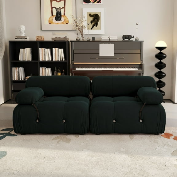 Magic Home 69.3" Modular Sectional Sofa, Modern Flannel Fabric Deep Seat U-Shaped Cloud Couches Black Couch for Living Room, Apartment, Office, 2-Seat, Black