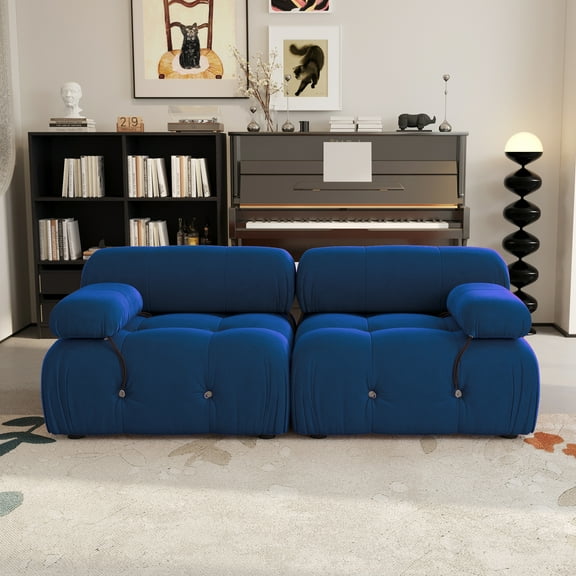 Magic Home 69.3" Modular Sectional Sofa, Modern Flannel Fabric Deep Seat U-Shaped Cloud Couches Blue Couch for Living Room, Apartment, Office, 2-Seat, Blue
