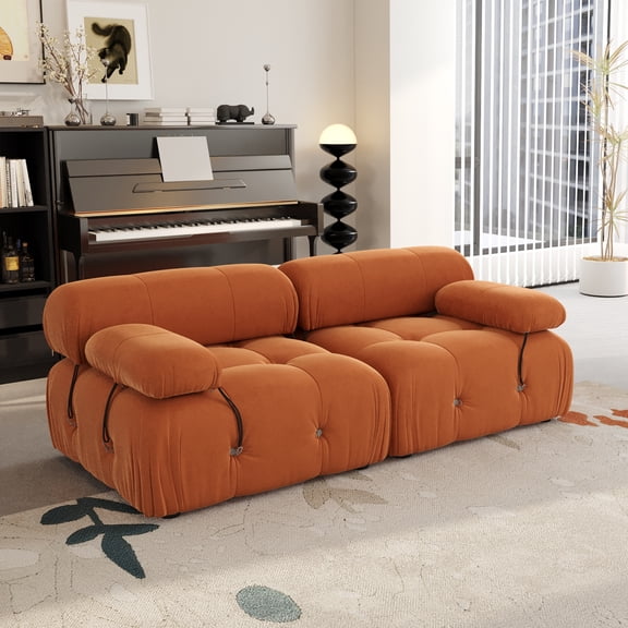 Magic Home 69.3" Modular Sectional Sofa, Modern Flannel Fabric Deep Seat U-Shaped Cloud Couches Orange Couch for Living Room, Apartment, Office, 2-Seat, Orange