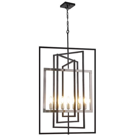 Magic Home 7-Light Lantern Pendant Light Fixtures,Farmhouse Foyer Lighting Fixtures,Rustic Dining Room Light Fixtures,Large Foyer Chandeliers,Sliver