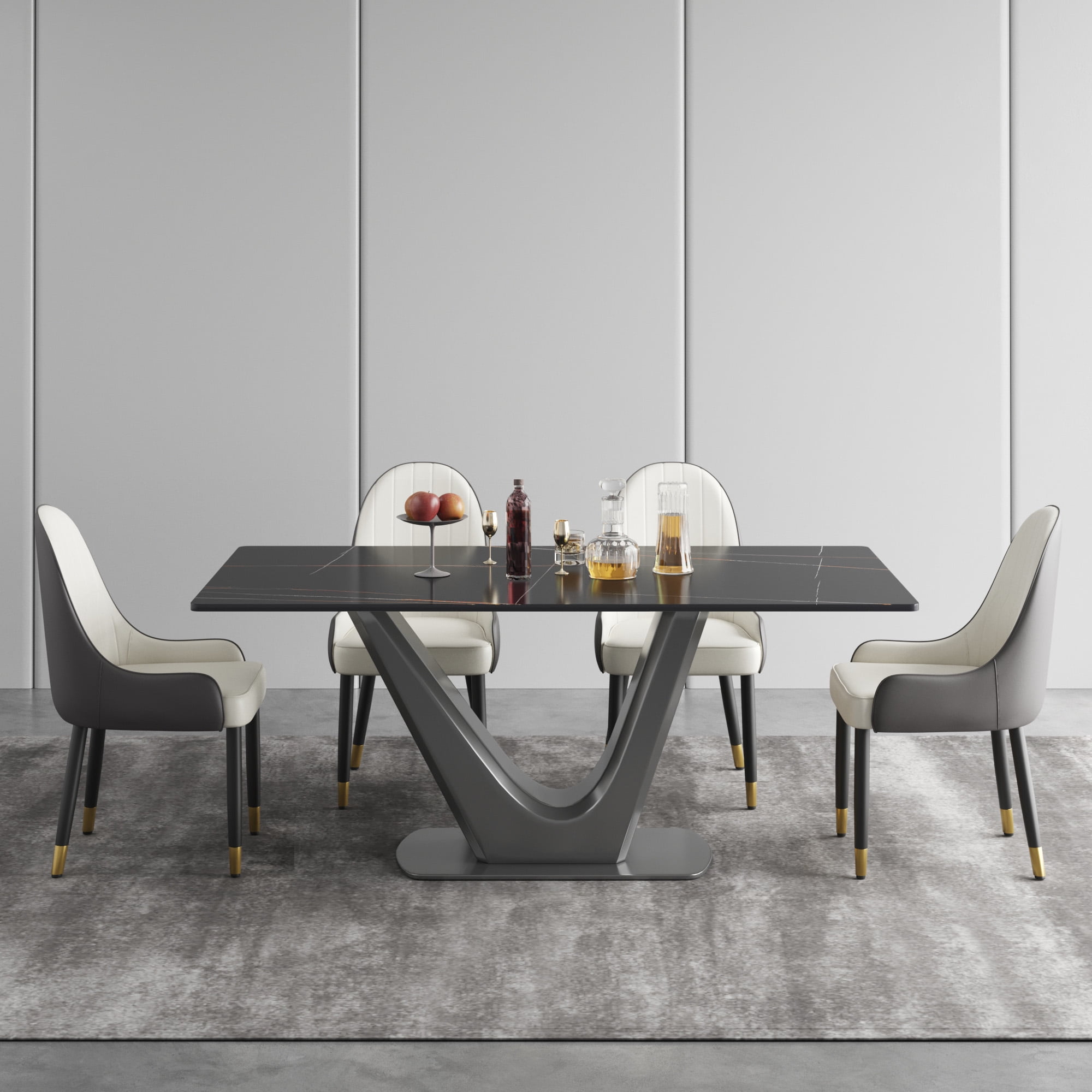 Magic Home 71" Light Luxury Sintered Stone Dining Table for 6 Person ...