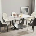 thumbnail image 1 of Magic Home 71" Light Luxury Sintered Stone Dining Table,Slate Rectangular Tabletop with Stainless Steel Base,Dining Table for 6 Person for Dining Room, White Tabletop, 1 of 5