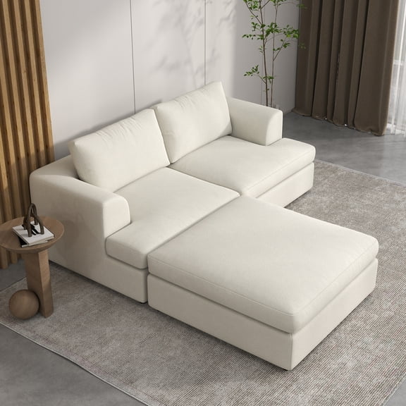 The Magic Home 78" Modern Oversized Sectional Couch, Deep Seating Modular Bouclé Sofa with Reversible Ottoman, Cloud Couch for Living Room, Beige Couch