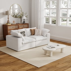 The Magic Home 79" Sofa Couch, Cloud Modular Sectional Sofa, Linen Loveseat Modern Comfy Cloud Sofa for Living Room, Apartment, Small Space, Washable Replaceable Covers, 2 Seater White Couch