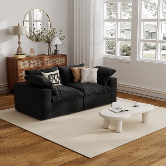 The Magic Home 79" Sofa Couch, Cloud Modular Sectional Sofa, Linen Loveseat Modern Comfy Cloud Sofa for Living Room, Apartment, Small Space, Washable Replaceable Covers, 2 Seater Black Couch