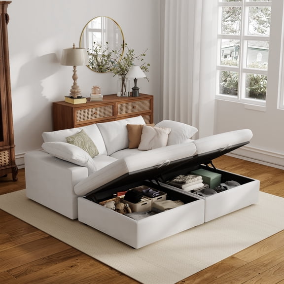 The Magic Home 79" Sofa Couch bed, Cloud Modular Sectional Sofa, Modern Linen Sofa bed with Removable Storage Ottoman Comfy Couches for Living Room, Apartment, Office, Washable Replaceable Covers