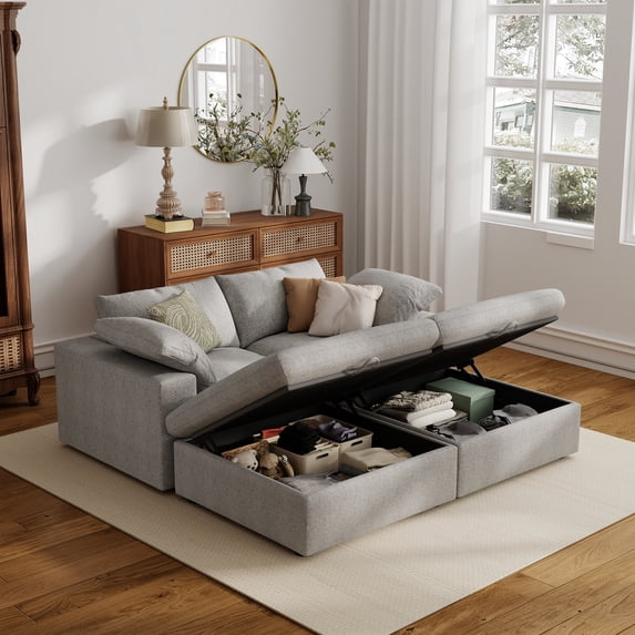 The Magic Home 79" Sofa Couch bed, Cloud Modular Sectional Sofa, Modern Linen Sofa bed with Removable Storage Ottoman Comfy Couches for Living Room, Apartment, Office, Washable Replaceable Covers