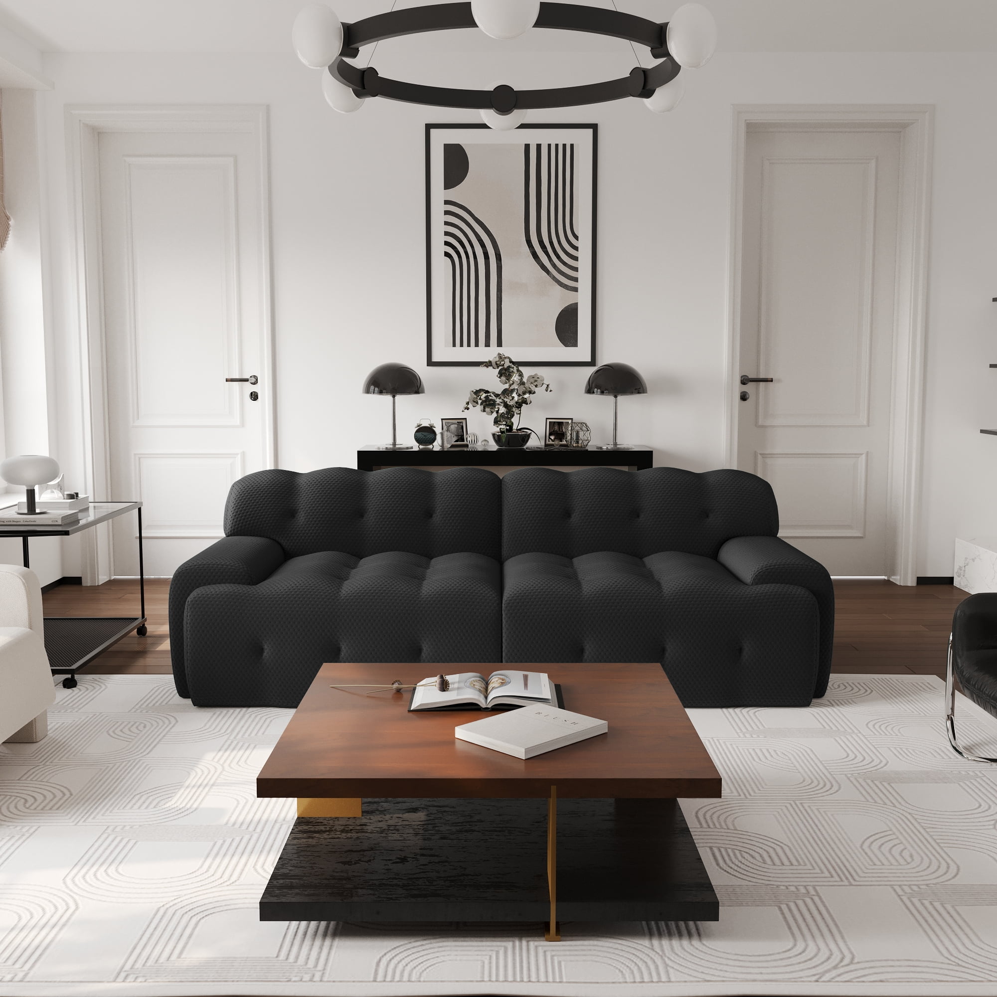 Magic Home 86.6 inch Oversized Loveseat Sofa,3D Mesh Fabric Comfy Sectional Cloud Sofa Couches,Curved Couch for Living Room, Office, Apartment,No Assembly Required (Black)