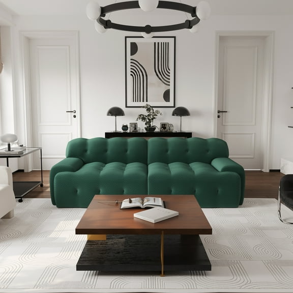 Magic Home 86.6 inch Oversized Loveseat Sofa,3D Mesh Fabric Comfy Sectional Cloud Sofa Couches,Curved Couch for Living Room, Office, Apartment,No Assembly Required (Green)