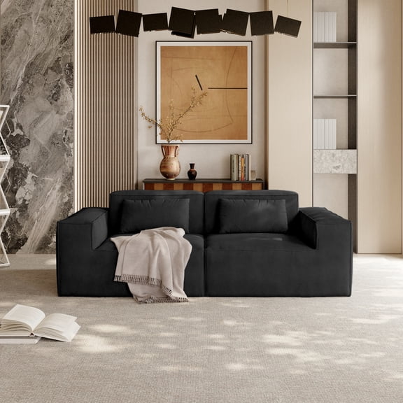 The Magic Home 87" Cloud Sectional Couch, Modern Modular Sofa with Deep Seat, Upholstered Couches for Living Room Bedroom, No Assembly Required, Black Couch