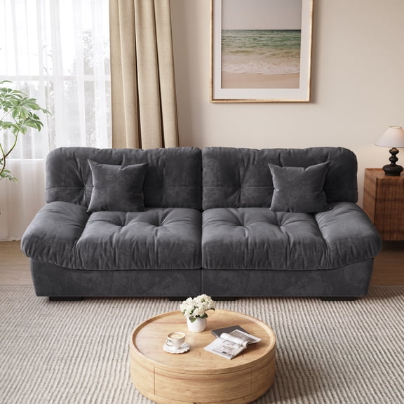 Magic Home 89" Cloud Sofa,Modern Velvet Couch,3-Seat Sofa for Living Room,Apartment and Small Space,Gray