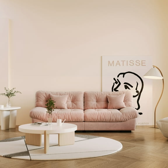 Magic Home 89" Cloud Sofa,Modern Velvet Couch,3-Seat Sofa for Living Room,Apartment and Small Space,Pink