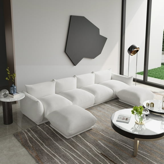 Magic Home Convertible Sectional Sofa Modular Couch Floor sofas Foam Couch L-Shaped Modern Sectional Sofas Chenille Modular Sofas Beige Sectional Sofas for Living Room Sets Sectional, Beige