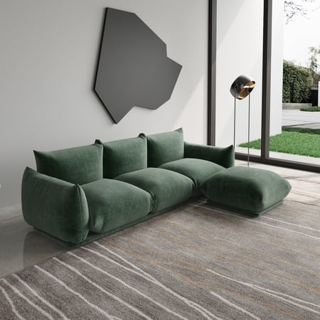 Magic Home Convertible Sectional Sofa Modular Couch Floor sofas Foam Couch L-Shaped Modern Sectional Sofas Chenille Modular Sofas Green Sectional Sofas for Living Room Sets Sectional, Green