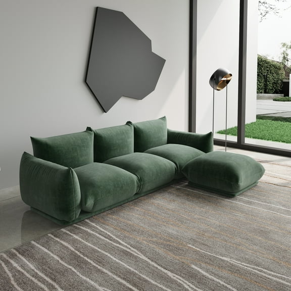 Magic Home Convertible Sectional Sofa Modular Couch Floor sofas Foam Couch L-Shaped Modern Sectional Sofas Chenille Modular Sofas Green Sectional Sofas for Living Room Sets Sectional, Green
