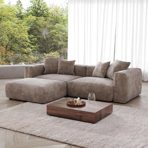 Magic Home Convertible Sectional Sofa Modular Couch,Modern Corduroy Sofa with Pillows for Living Room,Apartment and Small Space,2-Seat Sofa,Brown