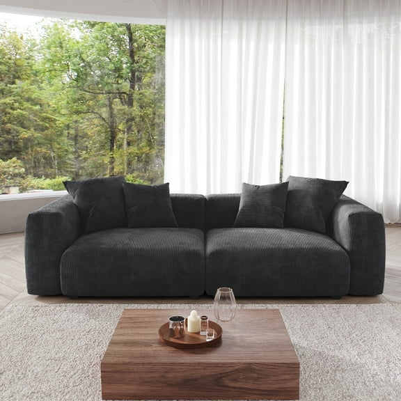 Magic Home Convertible Sectional Sofa Modular Couch,Modern Corduroy Sofa with Pillows for Living Room,Apartment and Small Space,2-Seat Sofa,Black