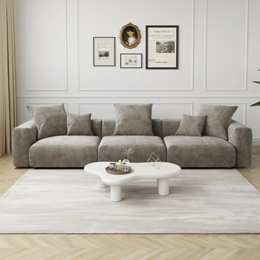Magic Home Convertible Sectional Sofa Modular Couch,Modern Corduroy Sofa with Pillows for Living Room,Apartment and Small Space,3-Seat Sofa,Brown