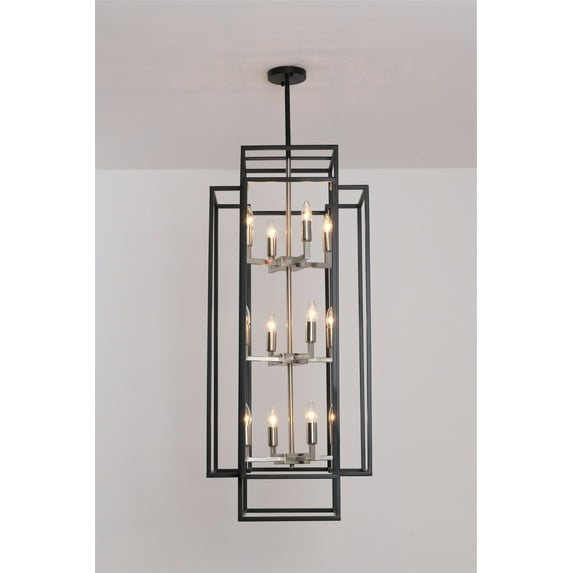 Magic Home Industrial Traditional Vantage 12/4 - Light Lantern Rectangle 3-Tier 1-Tier Chandelier Ceiling Mount E12 Adjustable Hanging Height Black Grey