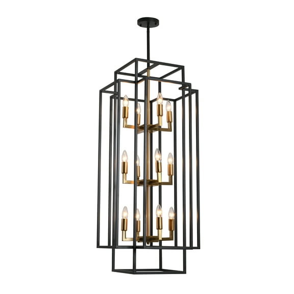 Magic Home Industrial Traditional Vantage 12/8/4 - Light Lantern Rectangle 3-Tier 2-Tier 1-Tier Chandelier Ceiling Mount E12 Adjustable Hanging Height Black Grey