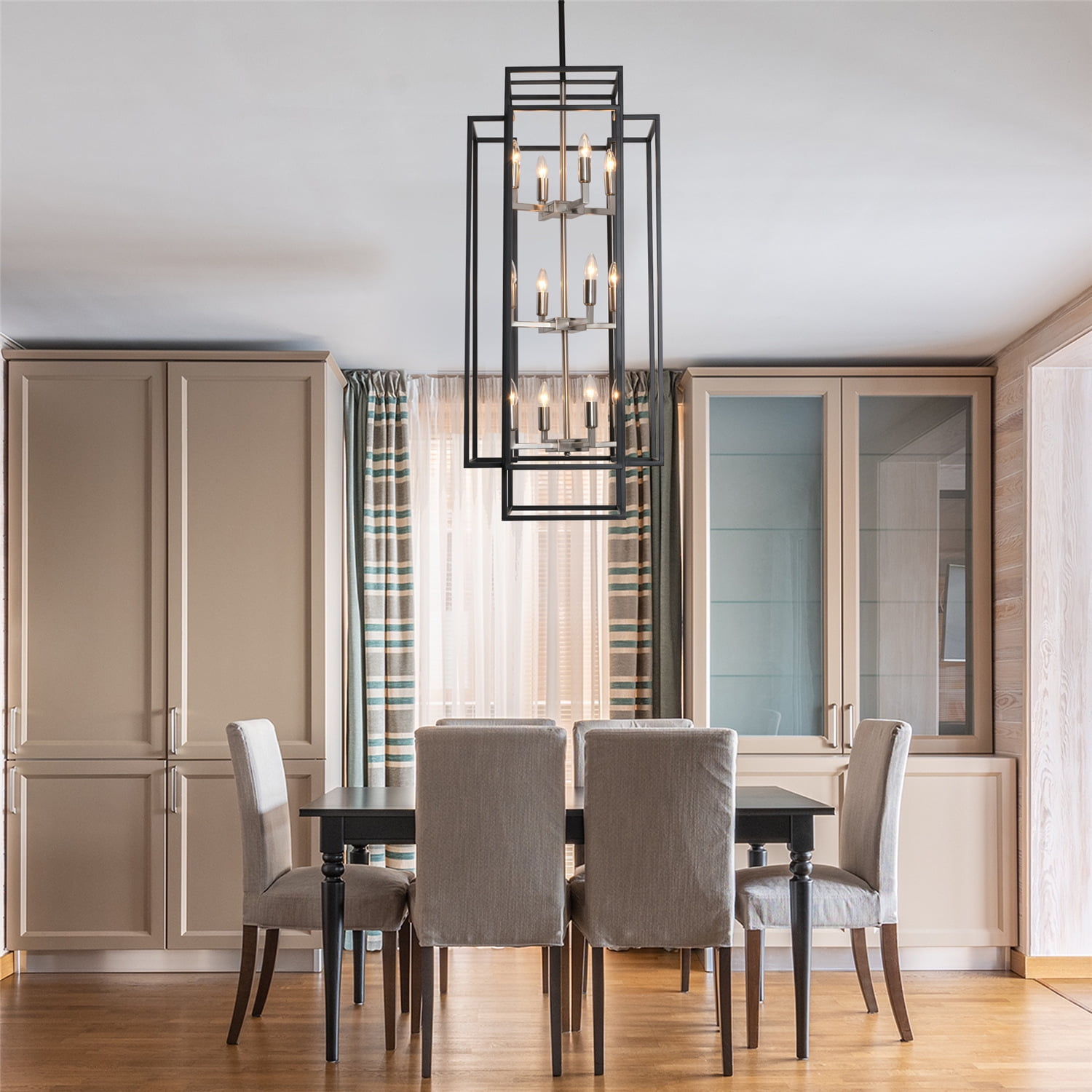 Black Metal 12-Light Tiered Lantern Chandelier