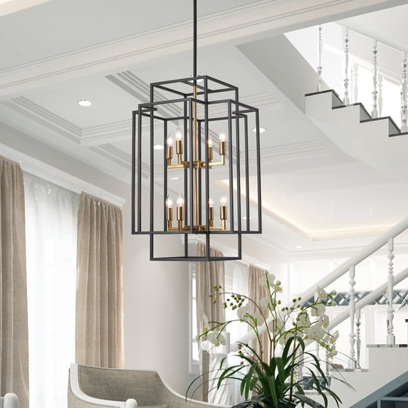 Magic Home Industrial Traditional Vantage 12/8/4 - Light Lantern Rectangle 3-Tier 2-Tier 1-Tier Chandelier Ceiling Mount E12 Adjustable Hanging Height Black Grey