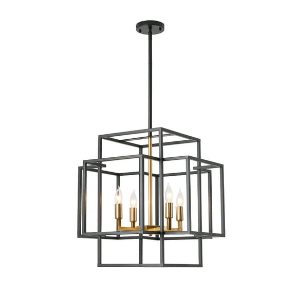 Magic Home Industrial Traditional Vantage 4 - Light Lantern Rectangle Chandelier Ceiling Mount E12 Adjustable Hanging Height Black