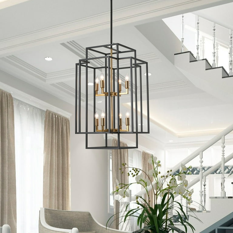 Magic Home Industrial Traditional Vantage 8 Light Kitchen Island Linear Lantern Rectangle 2 Tier Chandelier Ceiling Mount E12 Adjustable Hanging