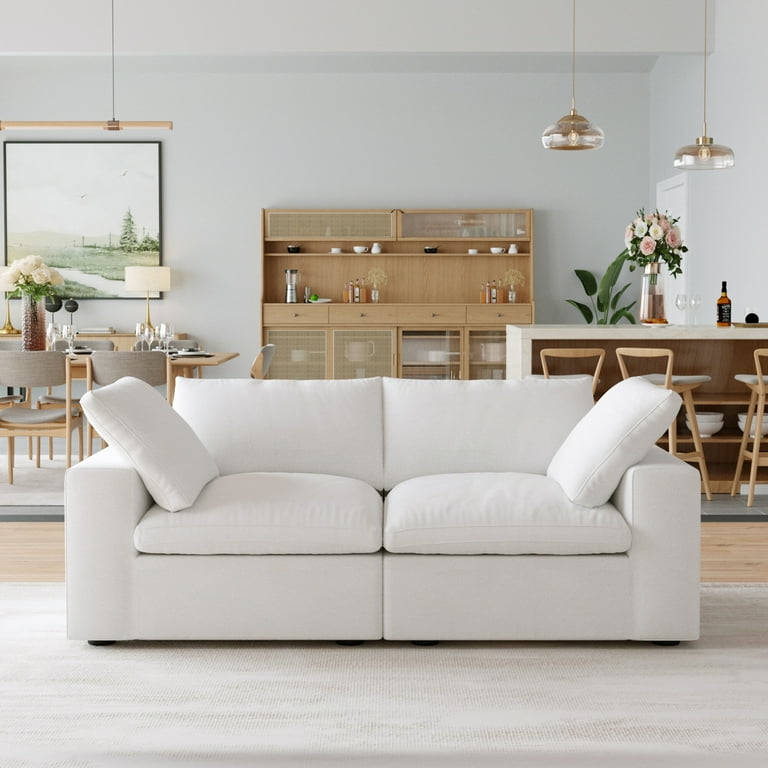 Magic Home Loveseat Sofa Modern Linen Fabric Couch 2 Seat Sofa for Bedroom Living Room Apartment and Small Space White