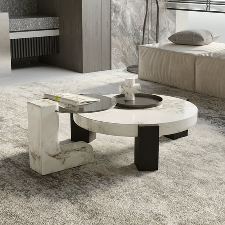 Magic Home Modern Nesting Coffee Table,Round Coffee Table Set of 2 for Living Room and Small Spaces,White