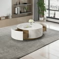 thumbnail image 1 of Magic Home Modern Round Coffee Table with Two Drawers,Circle Coffee Table Space-Saving Multiple Purpose for Living Room,dining room and home office,White, 1 of 10