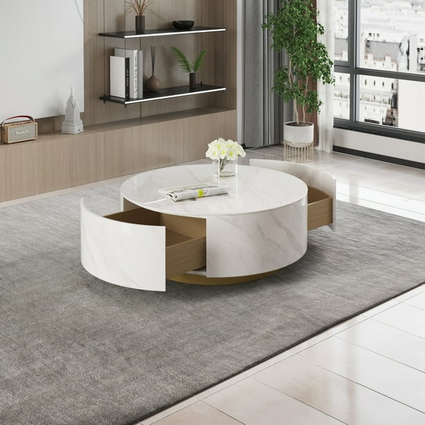 Magic Home Modern Round Coffee Table with Two Drawers,Circle Coffee ...