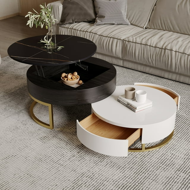 Magic Home 360 Degree Rotation Round Lift-Top Coffee Table for Living ...