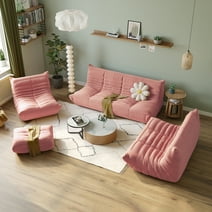 Magic Home Modern Sectional Sofa Togo Sofa Lazy Sofa Foam Couch Floor Sofa Velvet Couch for Living Room and Apartment,6 Seat Sofa and Ottoman,Pink