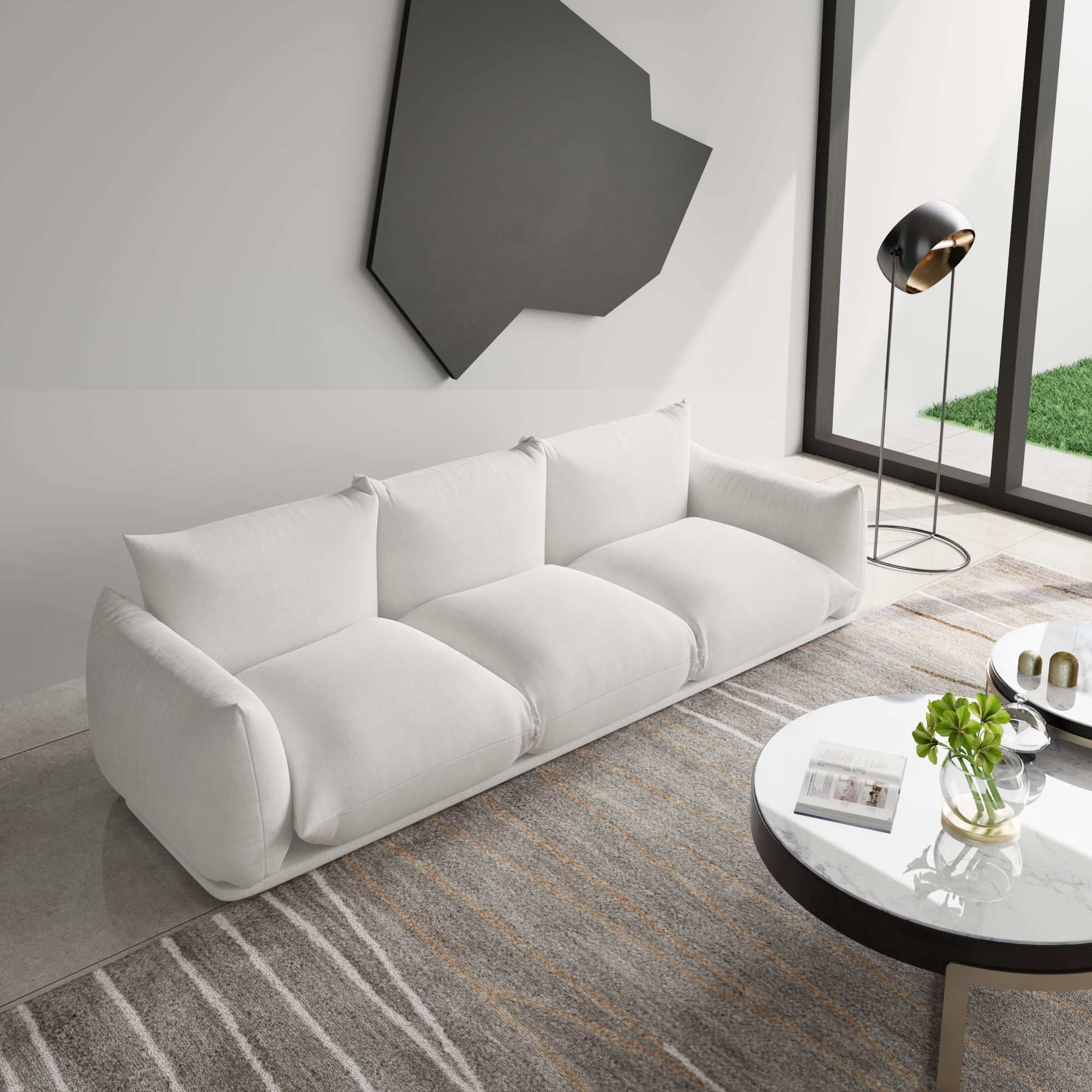 Magic Home Modular Sectional Sofa Floor sofa Foam Couch L-Shaped Sofa Chenille Couch 3-Seat Sofa Sectional Couch for Living Room,Beige