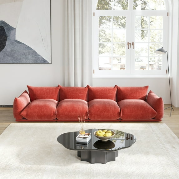 Magic Home Modular Sectional Sofa Floor sofa Foam Couch L-Shaped Sofa Chenille Couch 4-Seat Sofa Sectional Couch for Living Room,Orange