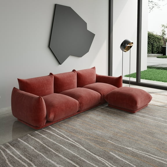 Magic Home Convertible Sectional Sofa Modular Couch Floor sofa Foam Couch L-Shaped Modern Chenille Sofa Chenille Couch Sectional Couch for Living Room, Orange