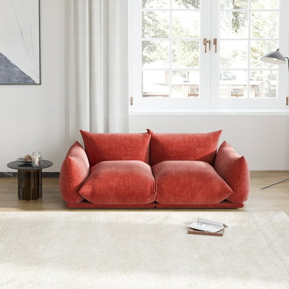 Magic Home Modular Sectional Sofa Floor sofa Foam Couch Loveseat Sofa Chenille Couch 2-Seat Sofa Sectional Couch for Living Room,Orange