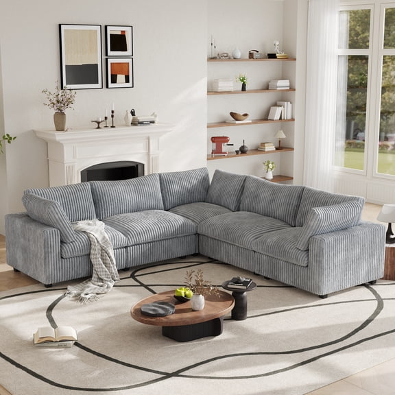 The Magic Home Modular Sectional Sofa, Oversized L Shaped Sofa, Plush Deep Seat Cloud Sofa Couch for Living Room, Apartment, Couch Cushion Covers Removable ( Gray Couch, 5 Seat)