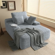 Magic Home Oversized Chaise Lounge Chair Indoor Furniture with Back Cushion, Pillows, Cloud Plush Corduroy Upholstered Sofa Bed for Living Room, Bedroom, No Assembly Required, Light Gray