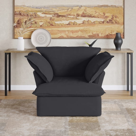 Magic Home Sectional Modular Sofa,Modern Linen Fabric Couch Free Combination Sofa for Living Room,Single Sofa,Black