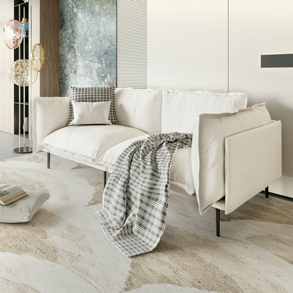 Magic Home Sectional Sofa with High Sofa Legs Beige Loveseat Sofa Velvet Beige Couches 2 Seat Sofa U-shaped Sectional Couch, Living Room Furniture Set for Home Apartment Office Studio